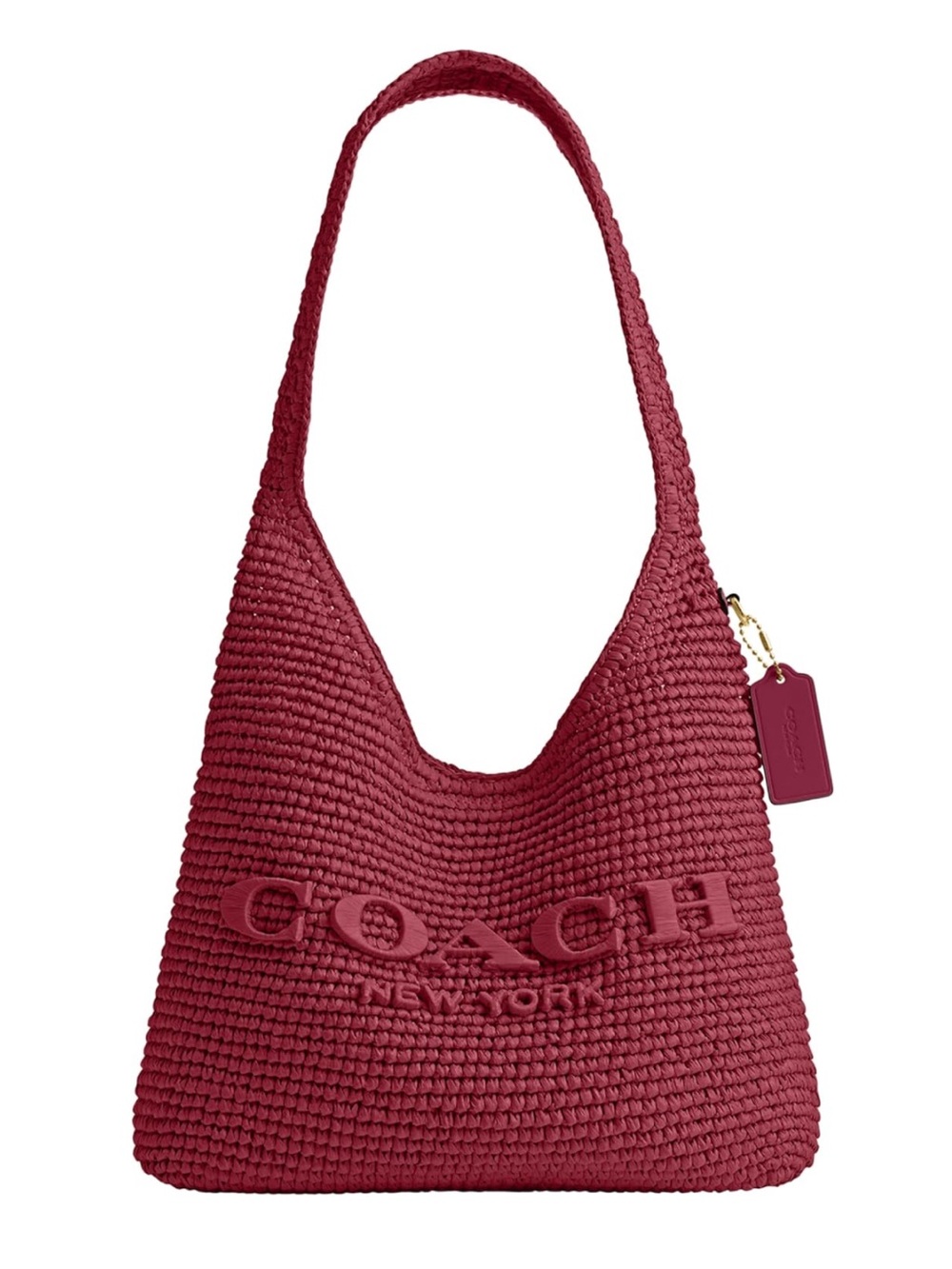 New Coach Wine Red Fushia Woven Brooklyn Shoulder Bag 28 in Straw